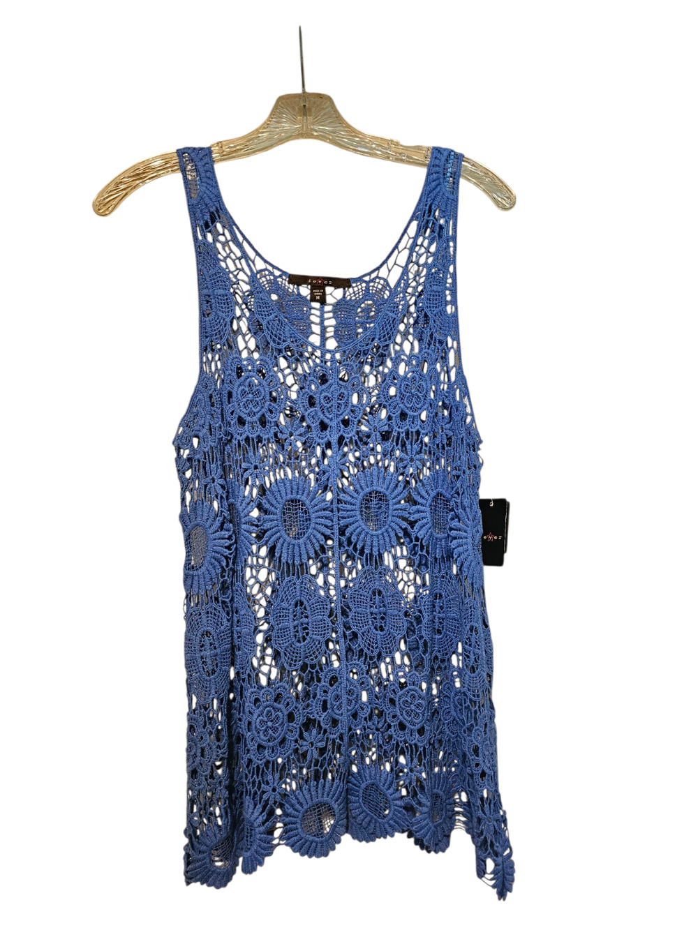 Fever Crochet Top Tunic Sheer Size M Carolina Blue Beach Boho Festival Y2K NWT